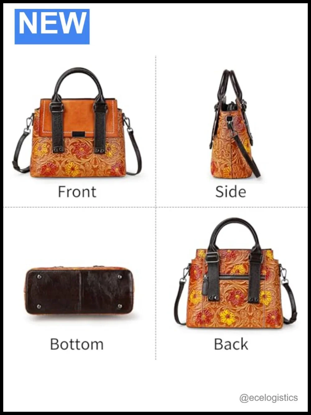 Genuine Leather Vintage Embossed Crossbody Bag Top Handle Satchel Purse with